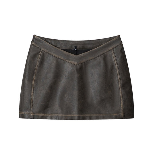 Mary V-shaped Low-rise Leather Skirt