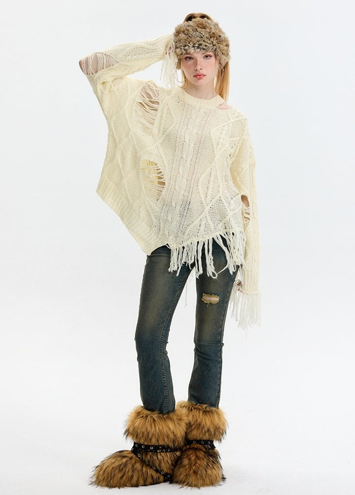 Hazel Fringed Frayed Sweater