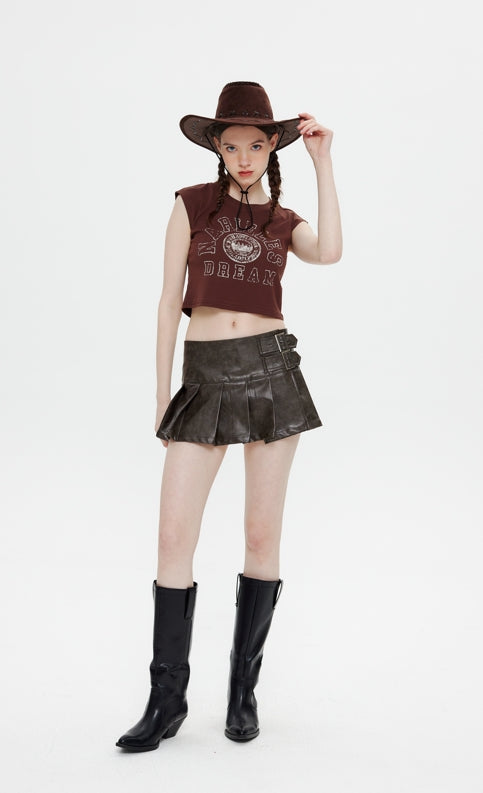 Maggie High-waisted Leather Pleated Skirt