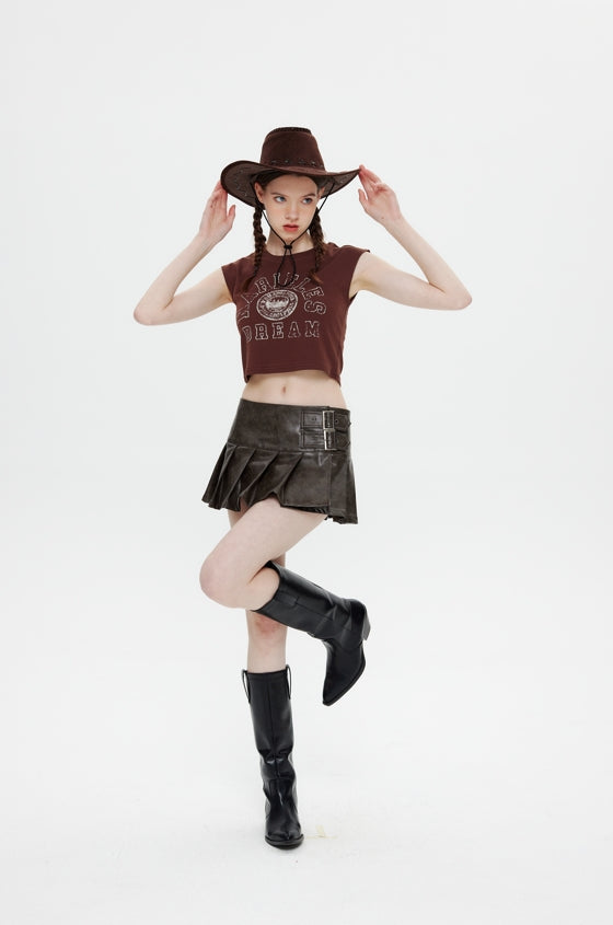 Maggie High-waisted Leather Pleated Skirt