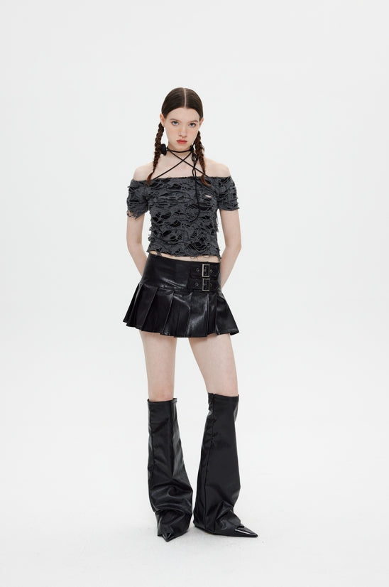 Maggie High-waisted Leather Pleated Skirt