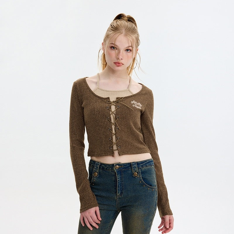 Ida Fake Two-piece Halterneck Knitted Top