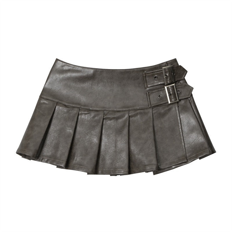 Maggie High-waisted Leather Pleated Skirt