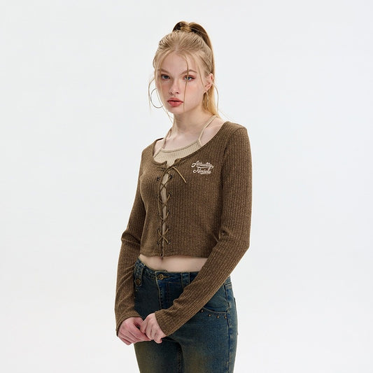 Ida Fake Two-piece Halterneck Knitted Top