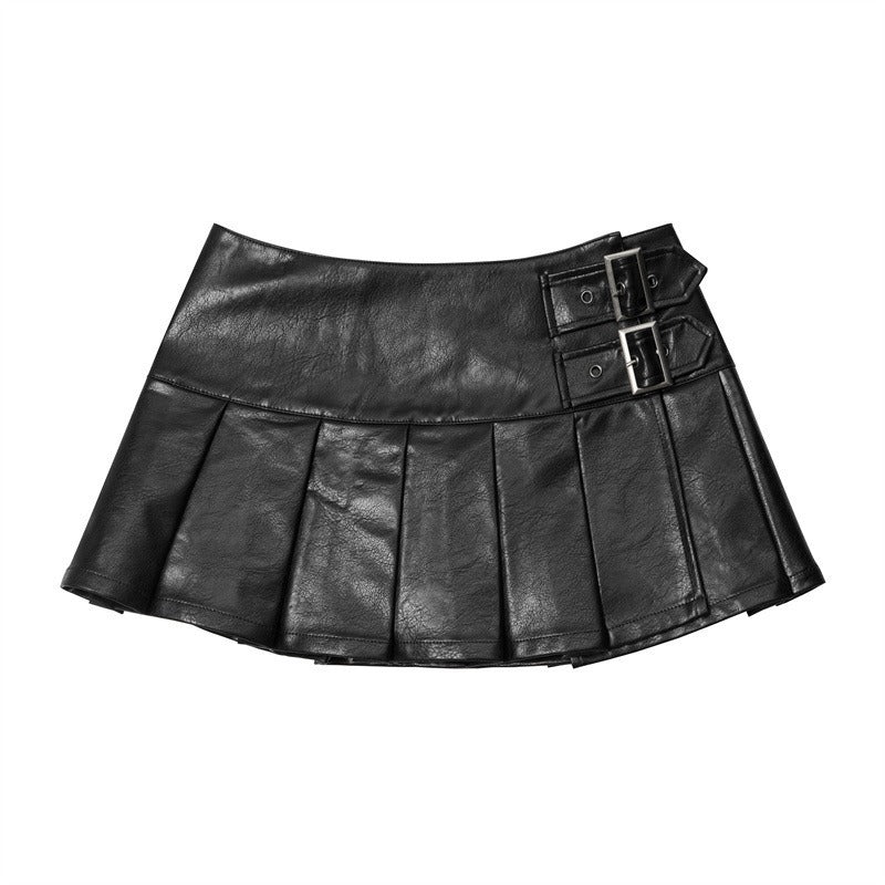 Maggie High-waisted Leather Pleated Skirt